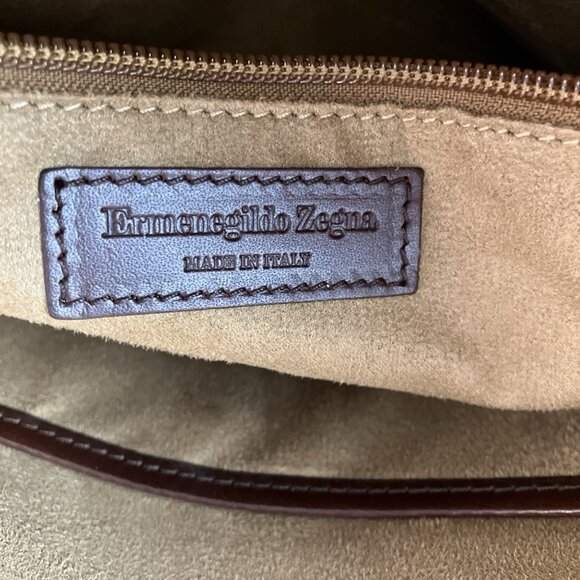 XL Ermengildo Zegna Brown Messenger Briefcase Travel Bag Plus Key Chain Fob - Picture 5 of 14